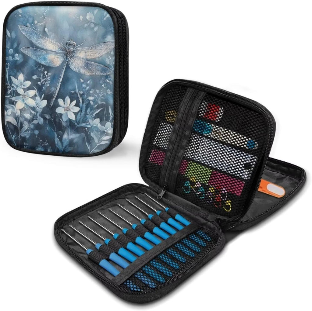 Dragonfly Crochet Hook Case Portable Floral Crochet Storage without