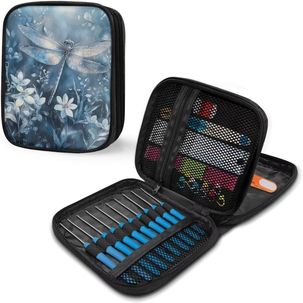 Dragonfly Crochet Hook Case Portable Floral Crochet Storage without