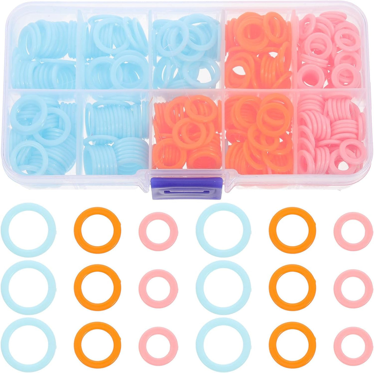 JEWEDECO 450 Pcs Colorful Crochet Stitch Markers ABS Round Rings