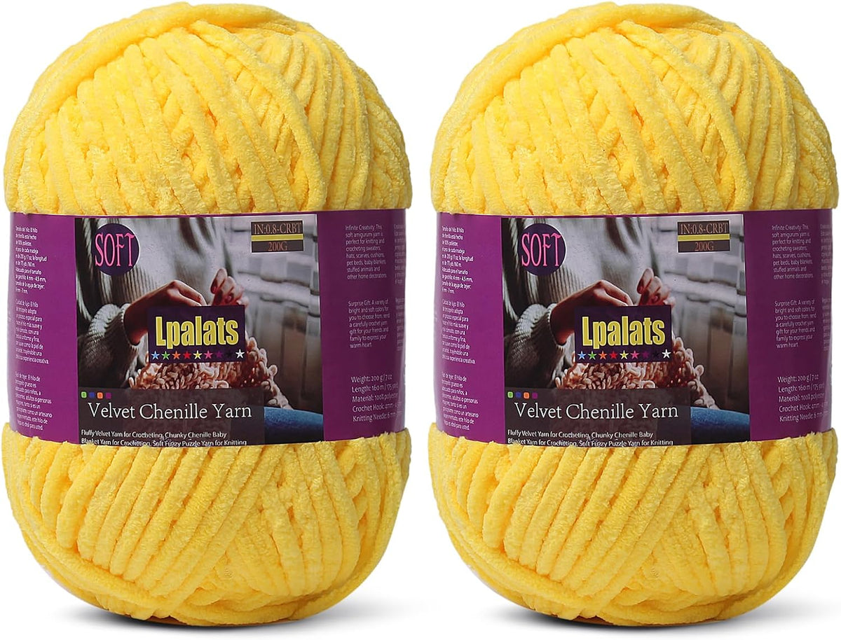 Baby Blanket Yarn for Crochet #6 Yellow Chunky Chenille Yarn for