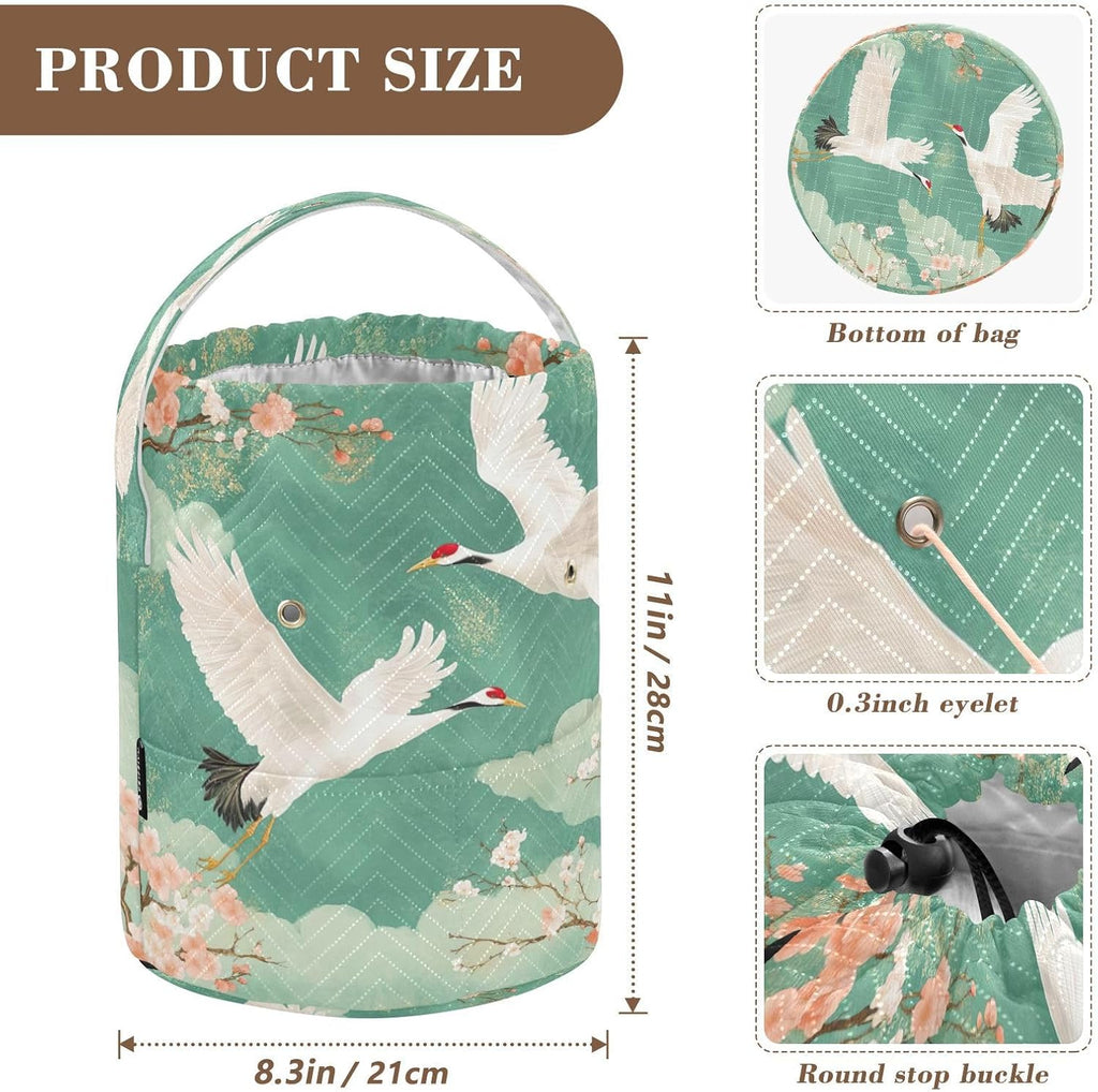 YETTASBIN White Crane Yarn Storage Bag, Large Crochet Knitting Bag
