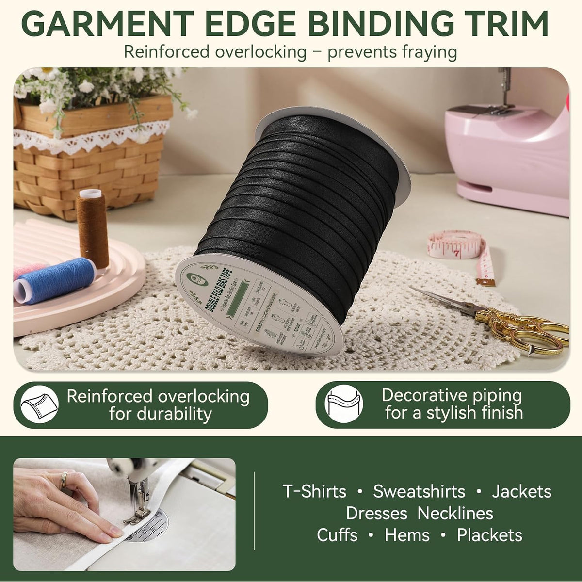 55 Yds 1/2 Inch Double Fold Bias Tape for Sewing Seam Binding Black
