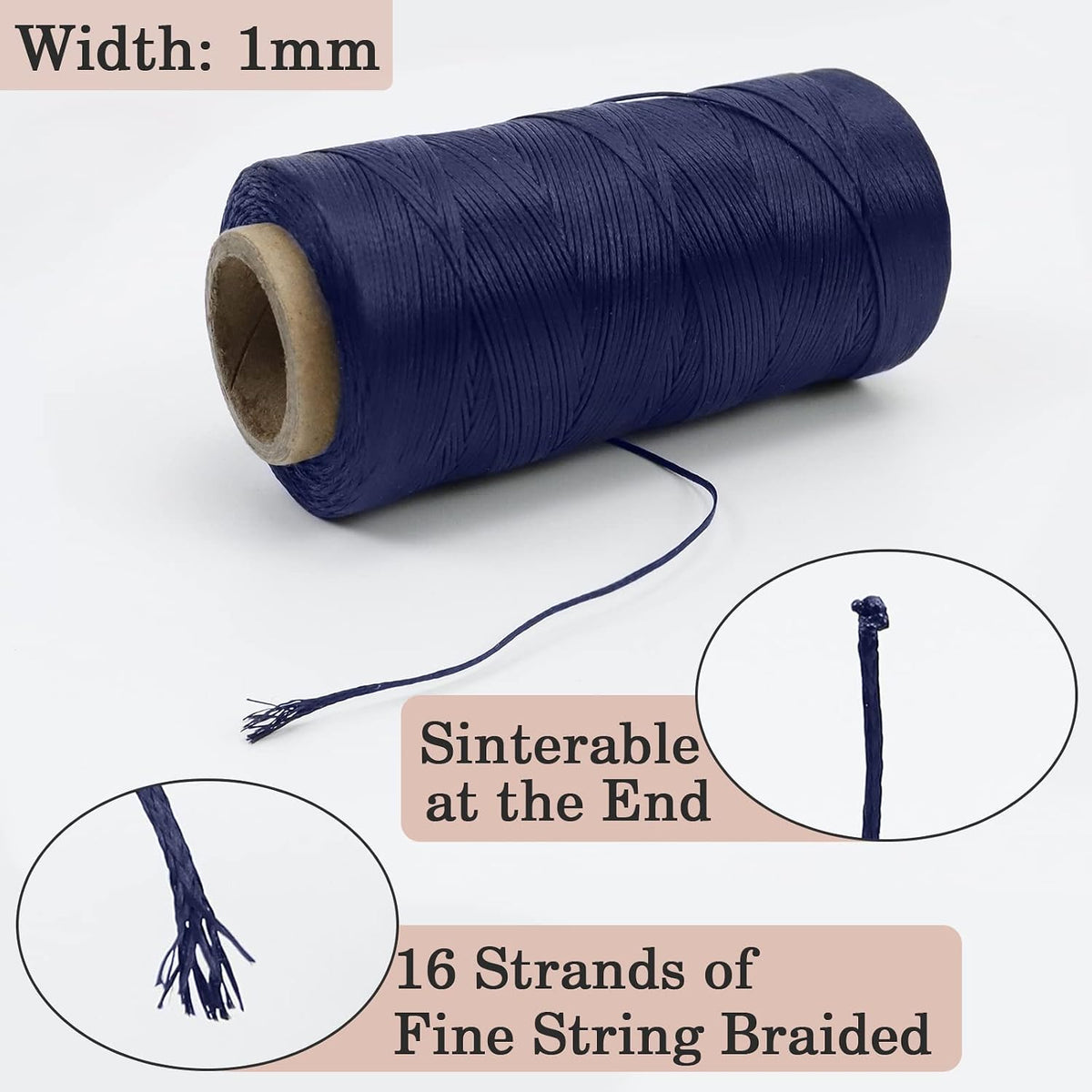 JeogYong 1mm Waxed Thread, 284 Yards 150D Flat Leather Sewing Thread