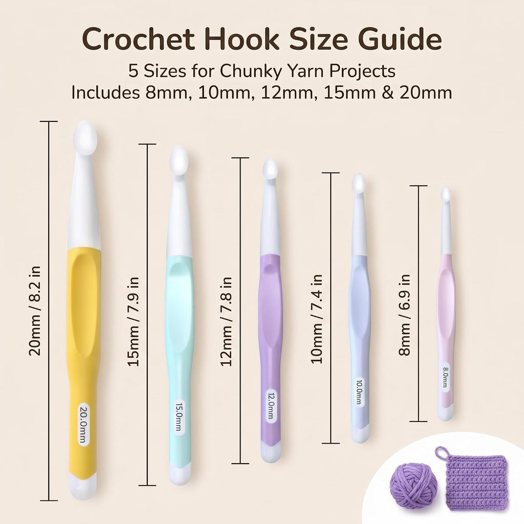 Large Ergonomic Crochet Hooks Set, 5 Pcs Big Crochet Hooks for Chunky