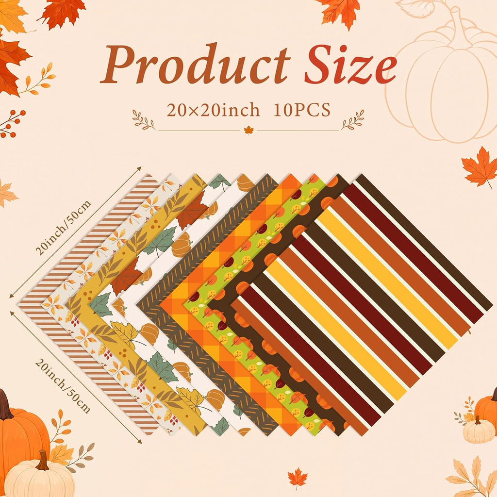 Tatuo 10 Pcs 20"x20" Cotton Fabric Quilting, Fall