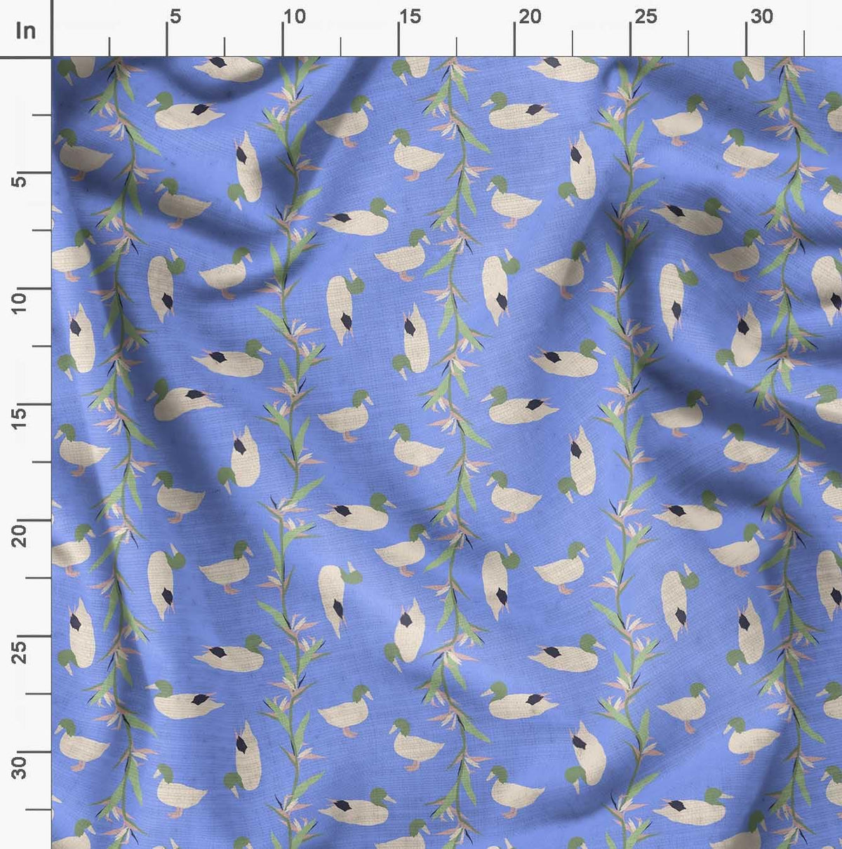 Soimoi Cotton Canvas Blue Fabric - by The Yard - 56 Inch Wide - Leaves