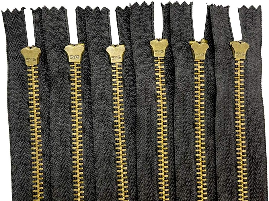 AMORNPHAN 6 pcs 7 Inch Metal Zippers Closed End #5 Black Tape Antique