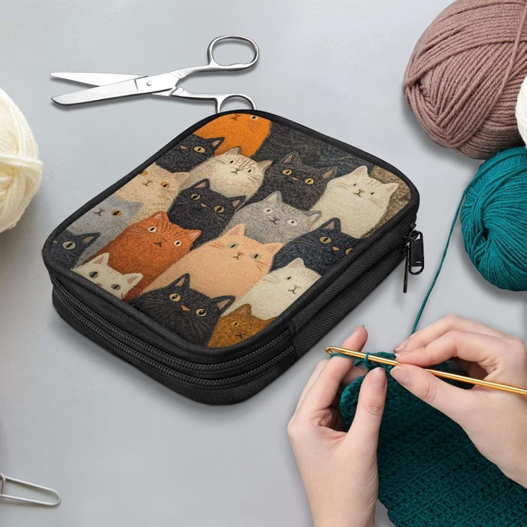 Fuxowvby Cat Print Knitting Needle Case Empty Zipper Crochet Hook
