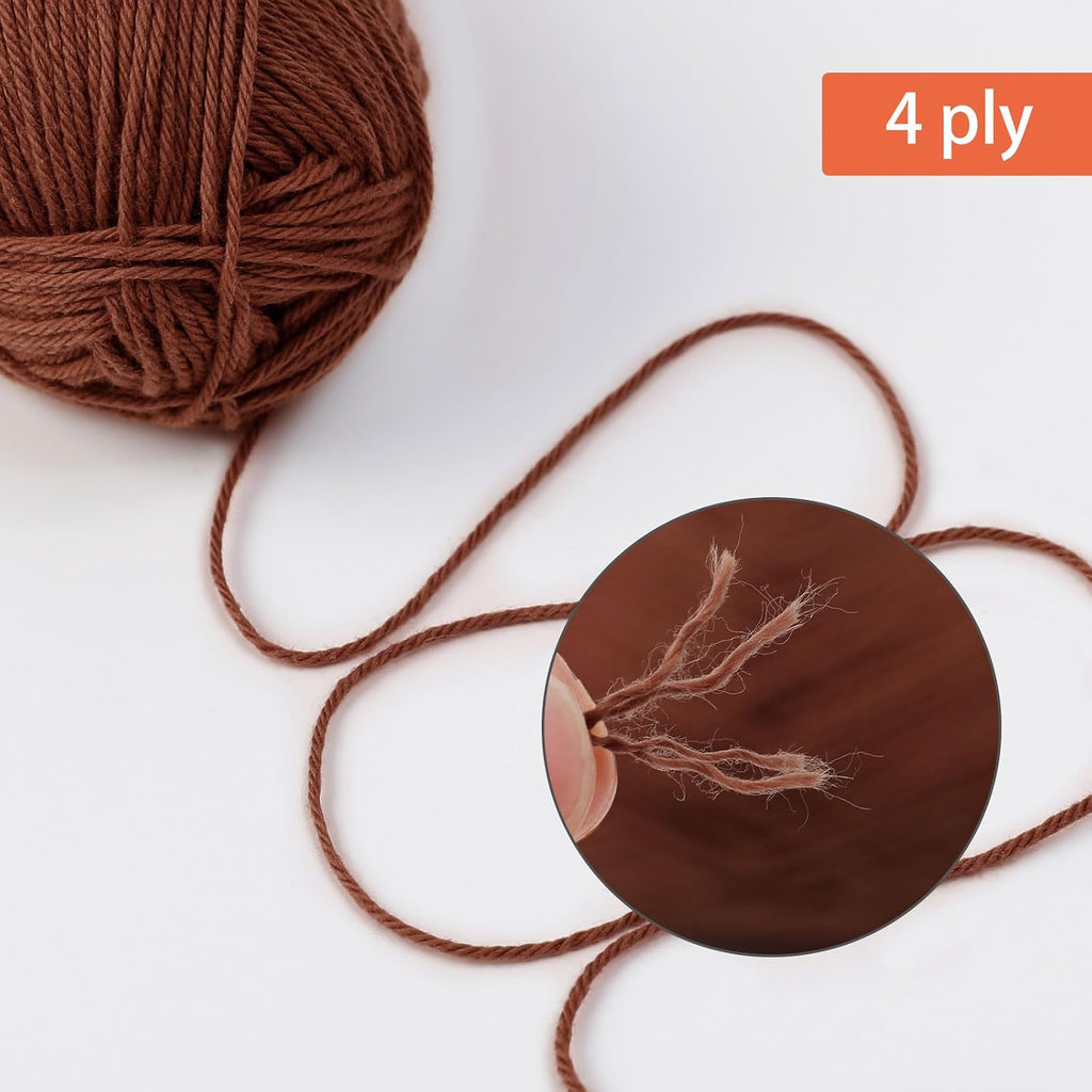 NICEEC 4 Skeins Cotton Yarn Soft Baby Yarn- Caramel