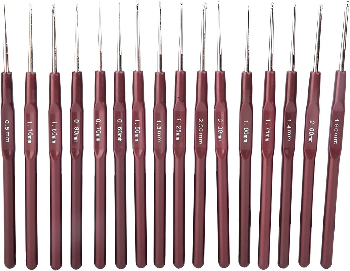 16pcs Lace Crochet Hook Set, Stainless Steel Tips, 0.5-2.5mm