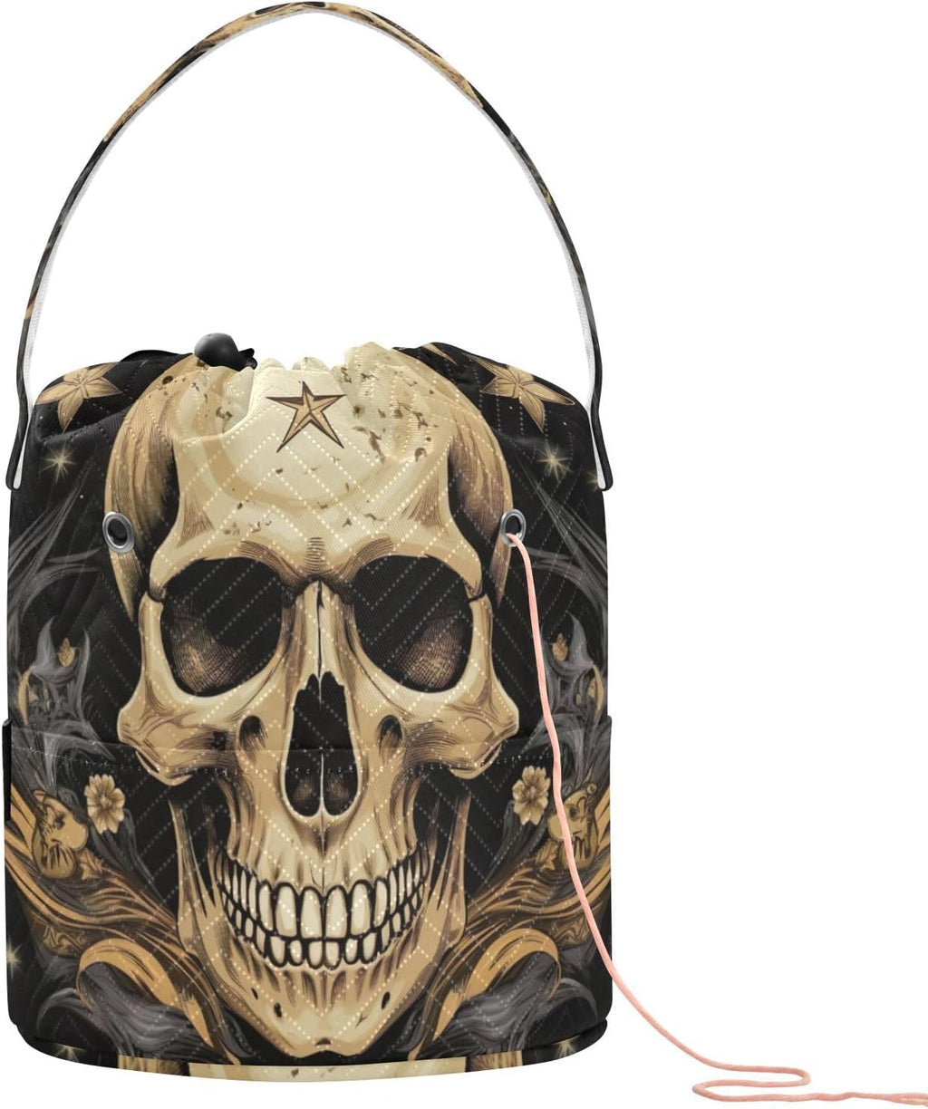 YETTASBIN Skull Star Yarn Storage Bag, Large Crochet Knitting Bag