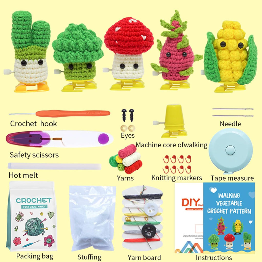 5Pcs Vegetable DIY Crochet Kit for Beginners Adults Birthday Gifts