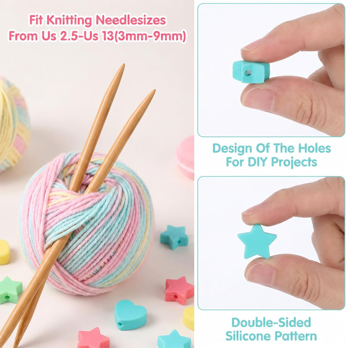 Xinjoduz 50 PCS Star Heart Knitting Needle Stoppers Fit 3mm-9mm