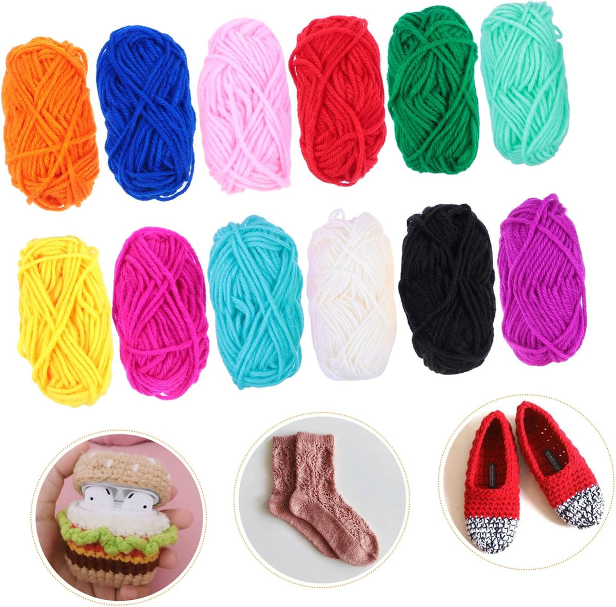 Acrylic Yarn Soft Craft Wool for Knitting 12 Rolls Crochet, 10g