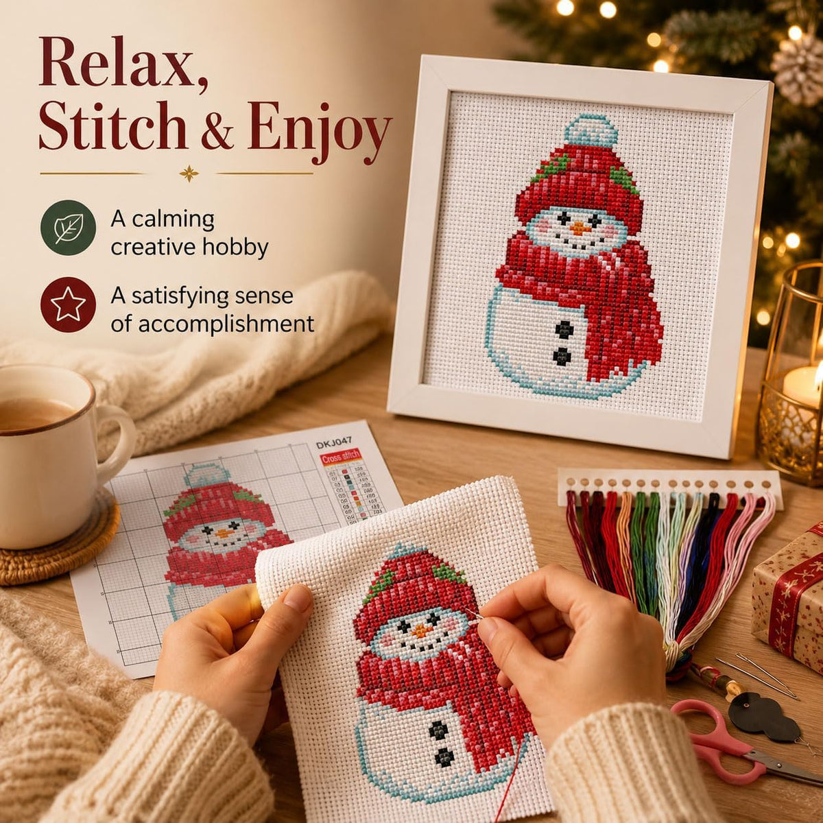 WUSARPLY Christmas Snowman Stamped Cross Stitch Kits for Adults with