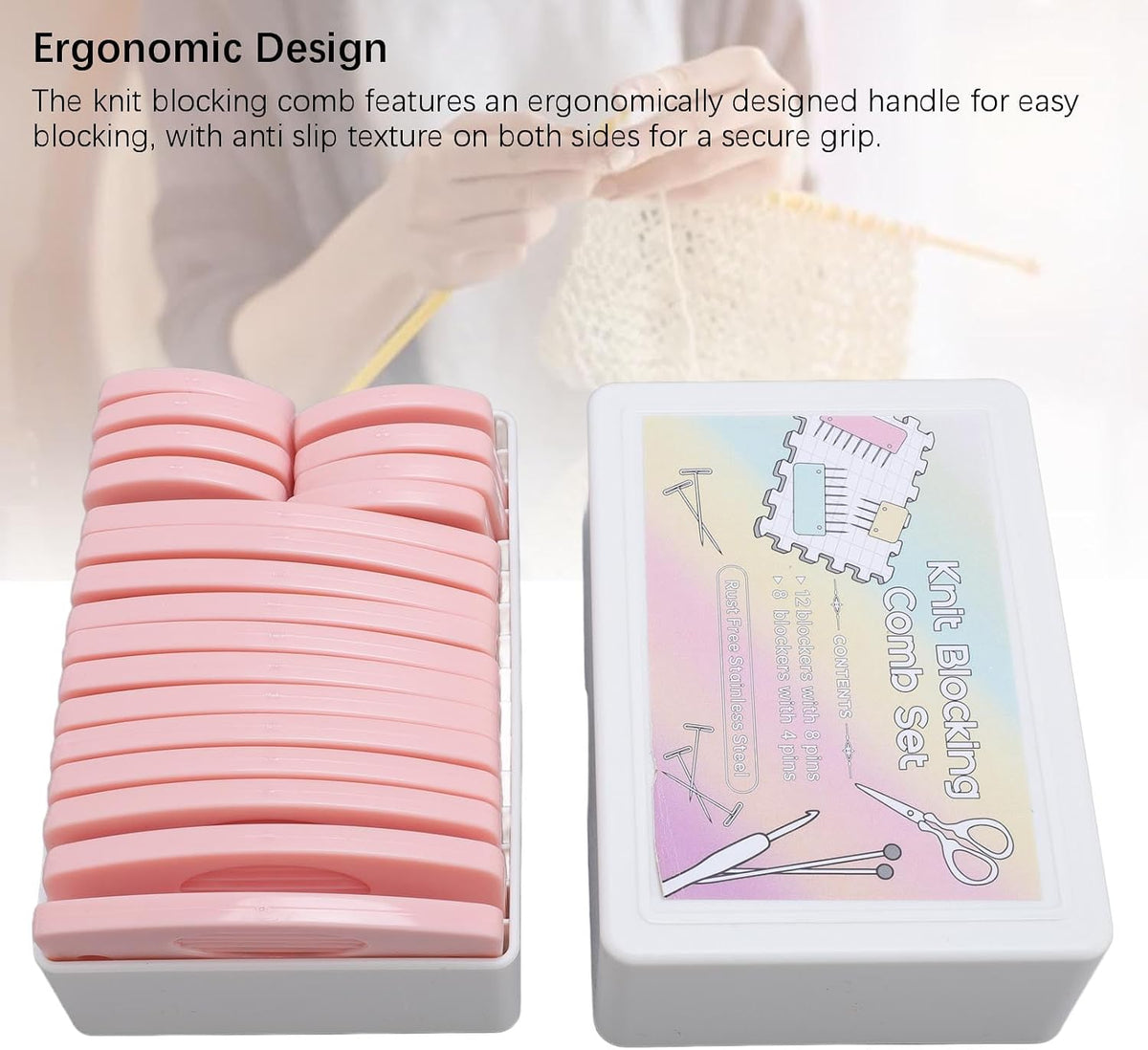 20Pcs Knit Blocking Pins Kit, 4 Pin and 8 Pin Knit Blocking Combs for