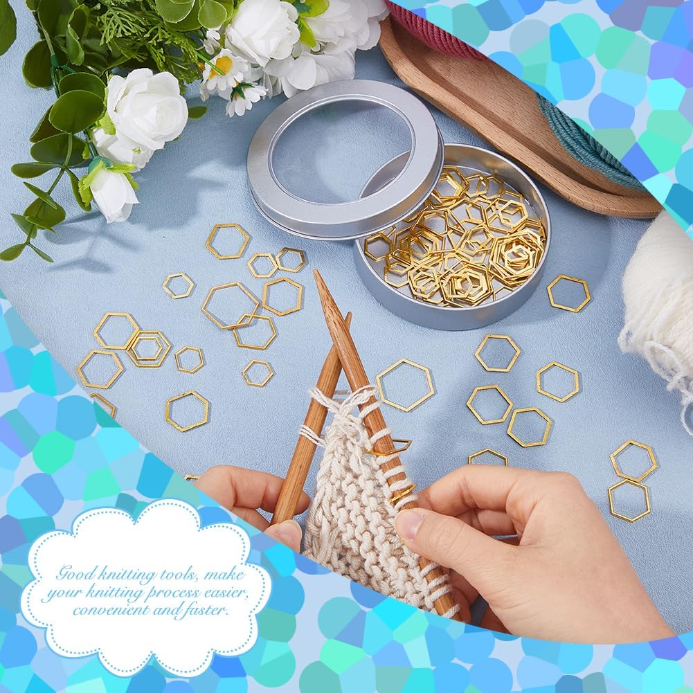 Hobbspring 80Pcs Metal Stitch Markers 3 Styles Hexagon Stitches