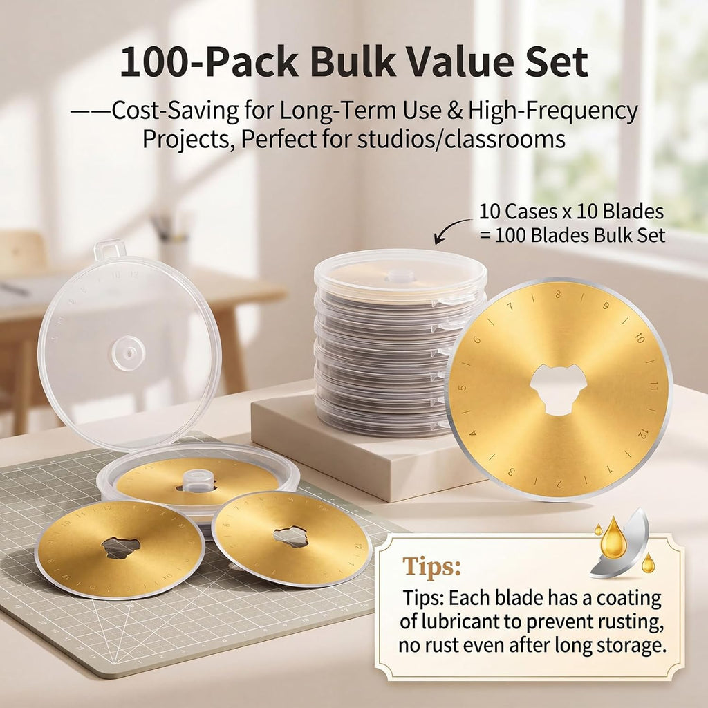 ElaraBerry 100 Pack 45mm Rotary Cutter Blades, Titanium Coated