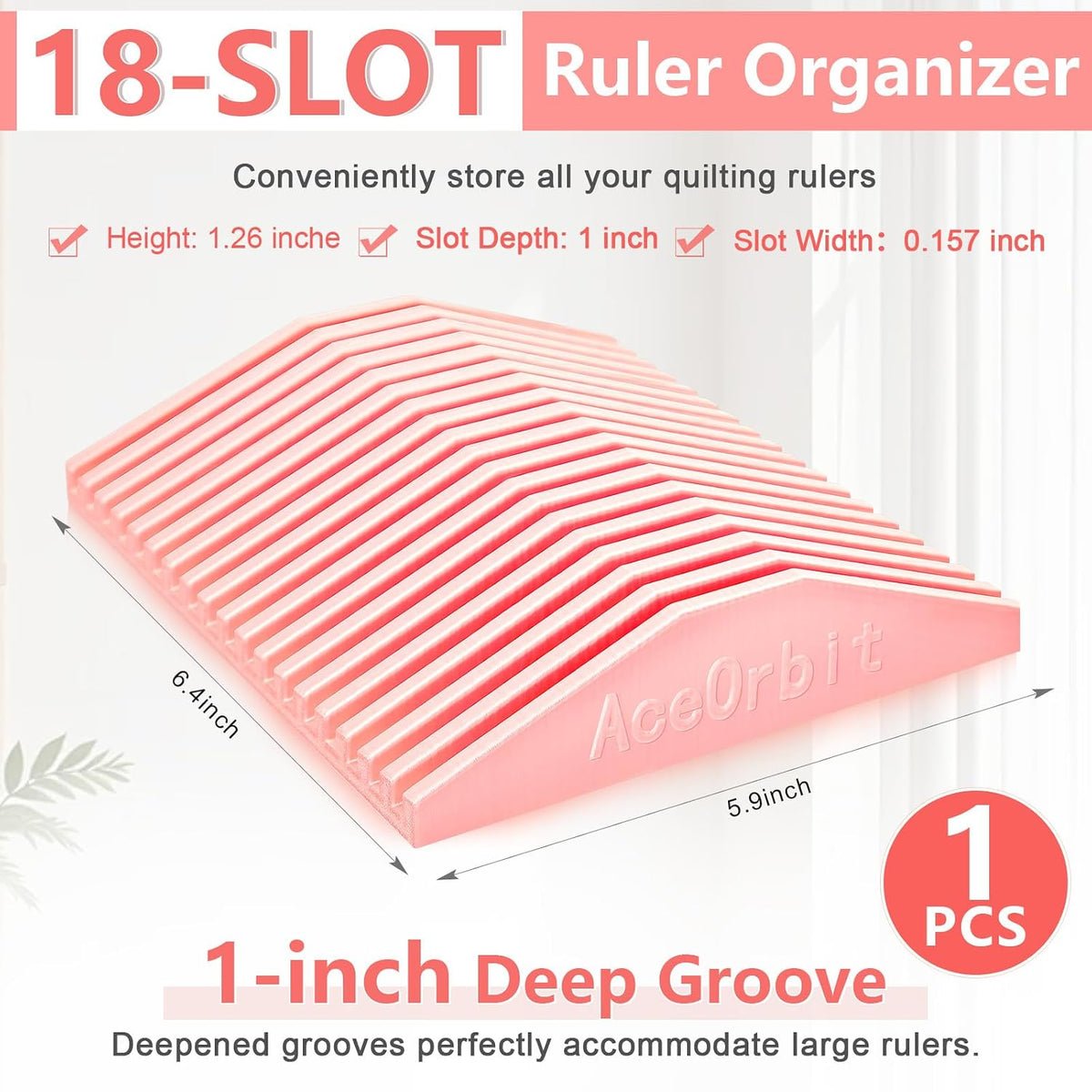 18 Slot Storage Rack for Quilting Rulers, Pink Ruler Holder Organizer