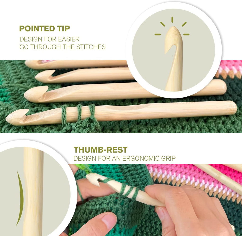4Sizes Large Crochet Hooks 10mm,11mm,12mm,13mm, Bamboo Jumbo Crochet