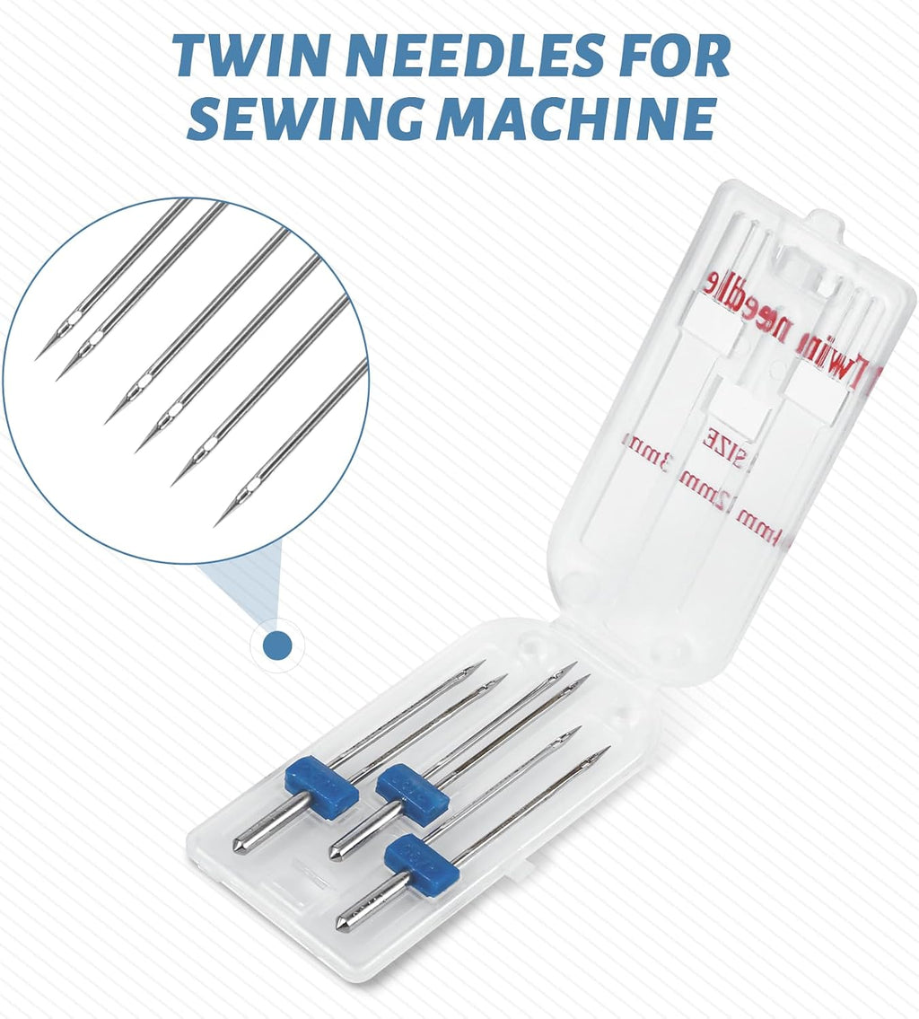 9 Twin Needles for Sewing Machine, Double Twin Needles with 4 Kinds