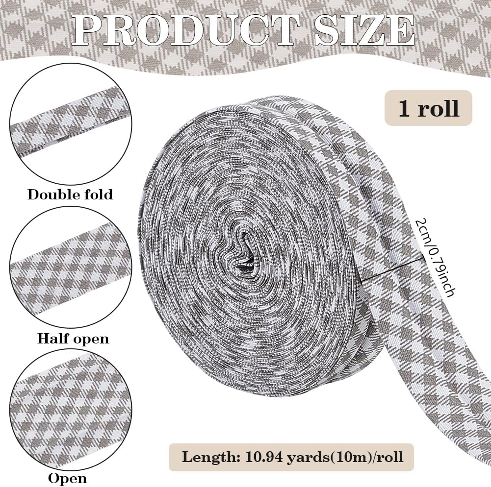 BENECREAT 10.94 Yards Gray Stripe Bias Tape, 3/4Inch Wide Double Fold