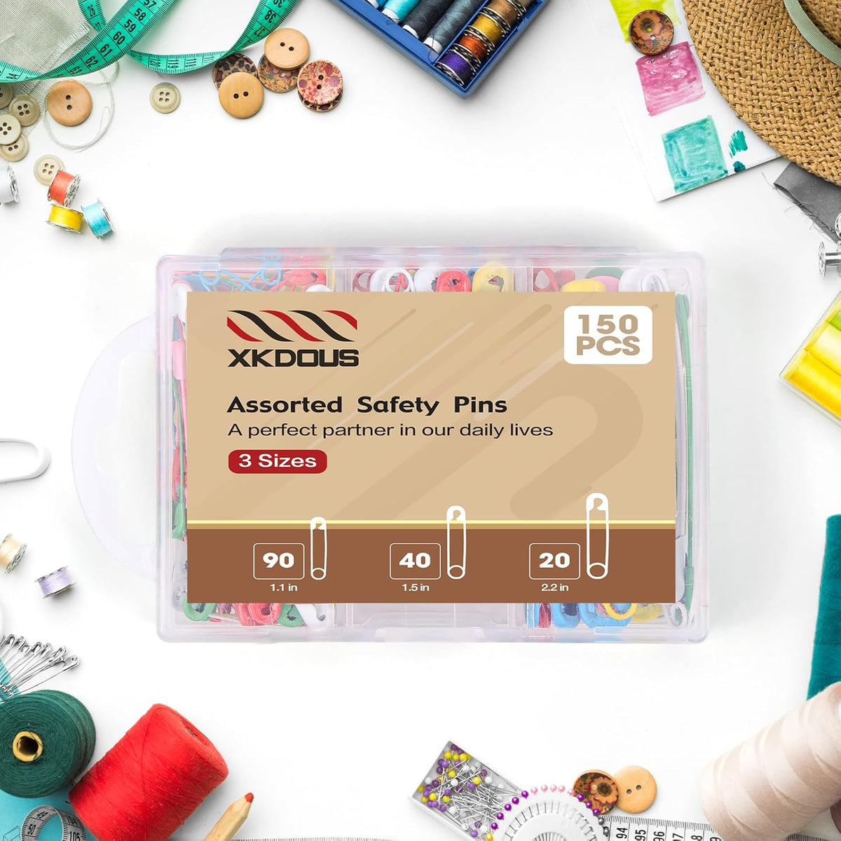 Safety Pins - 150 Pcs Assorted Sizes 6 Color Pins Bulk