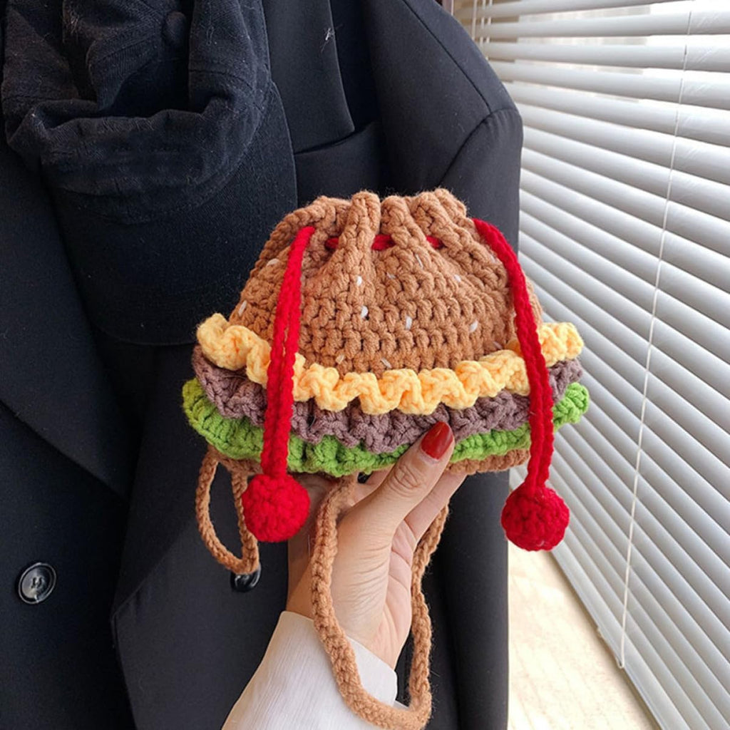 FRCOLOR Knit Drawstring Crossbody Bag for Keys and Compact Mirror