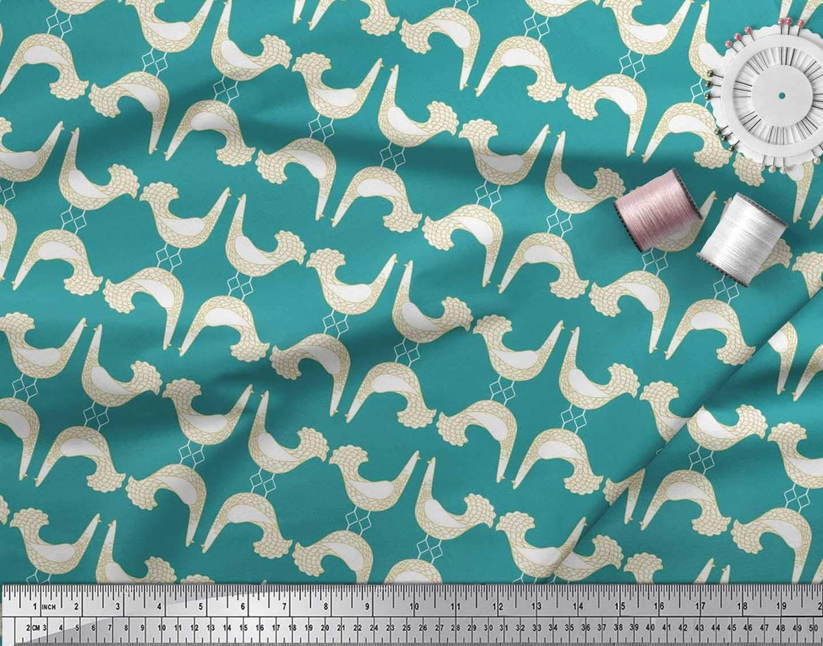 Soimoi Cotton Canvas Fabric Fantail Pigeon Cartoon Fabric Prints by