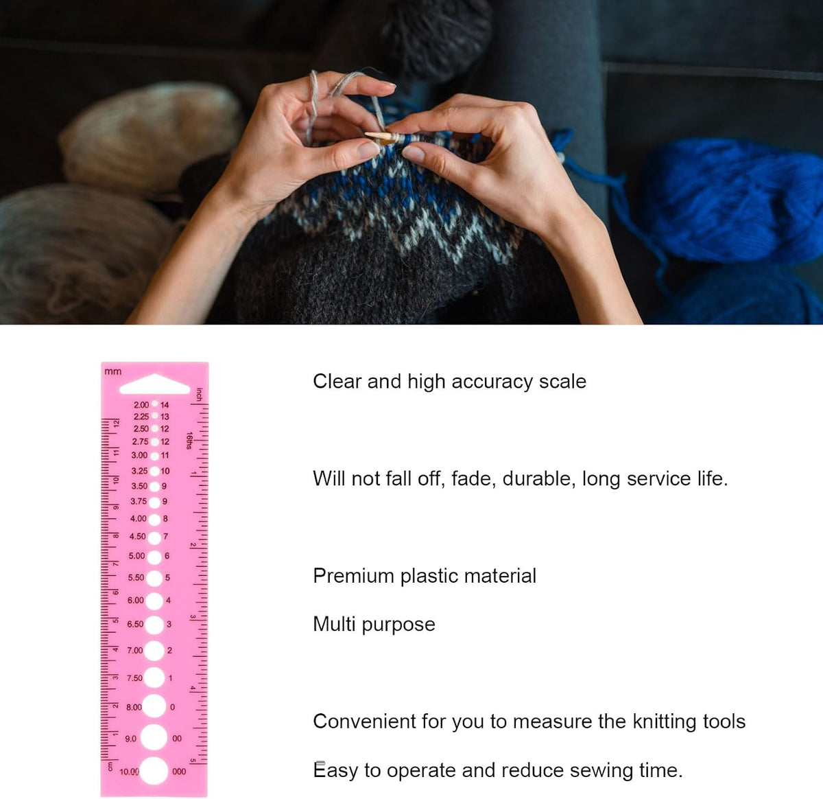Kuuleyn 10Pcs Knitting Needle Gauge Sewing Ruler Knitting Needle Gauge