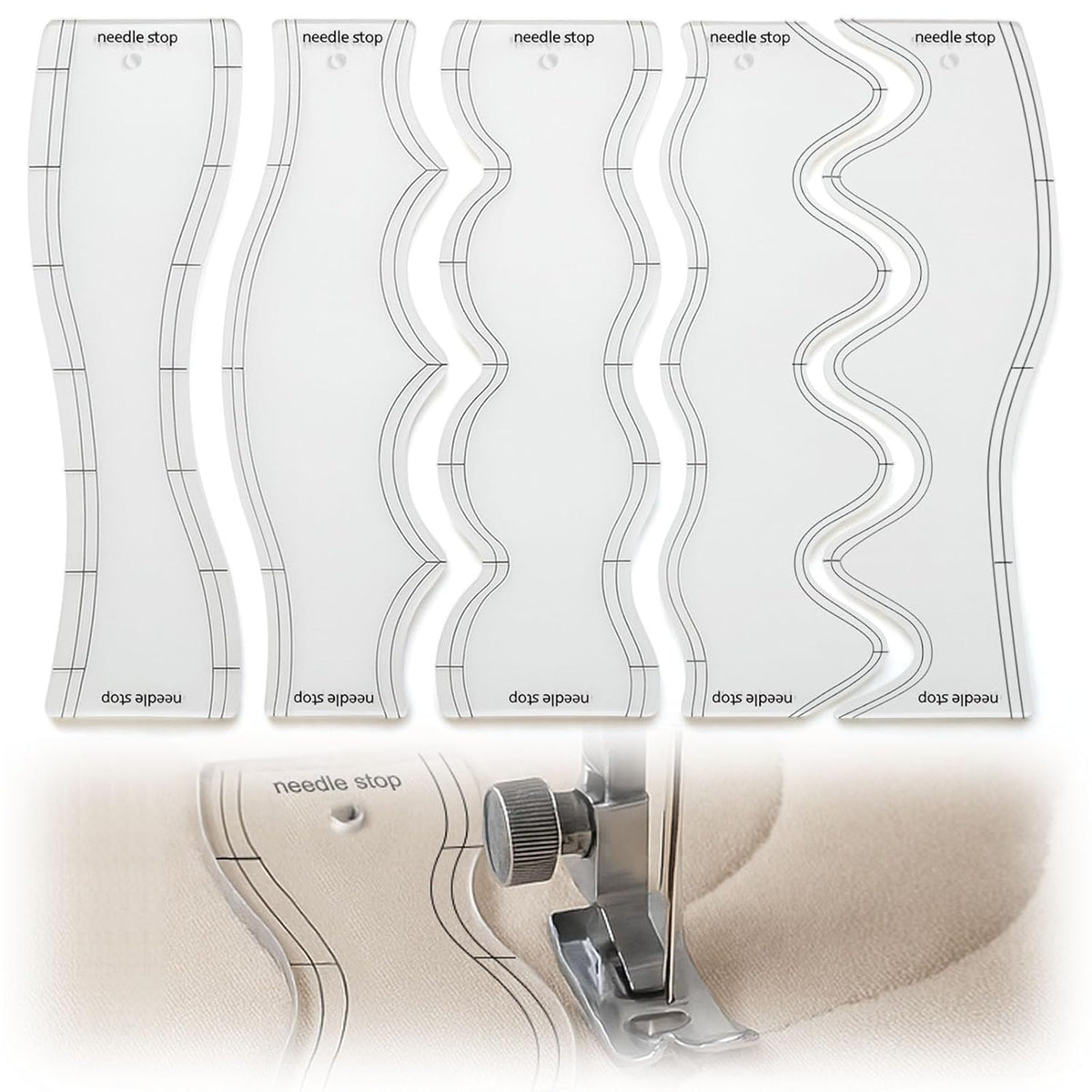 5 Pcs Wave Quilting Ruler Set, 10.2 Inch Acrylic Quilting Templates