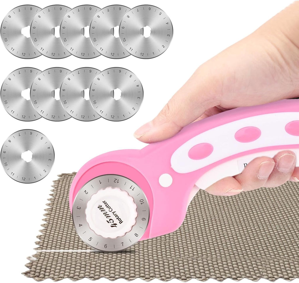 45mm Rotary Cutter for Fabric with 10pcs Replacement Blade, Ergonomic