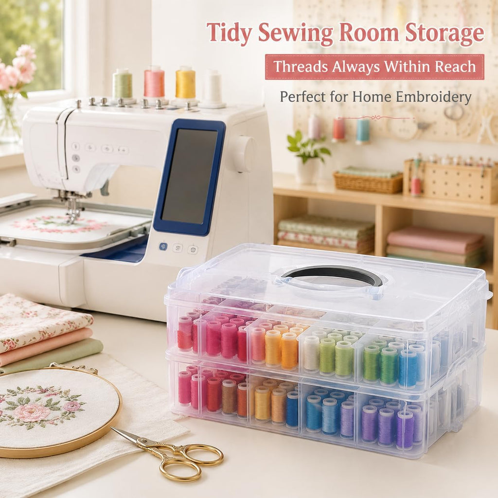 Simthread 2-Layer Thread Organizer Box for 40 Small Spools Clear