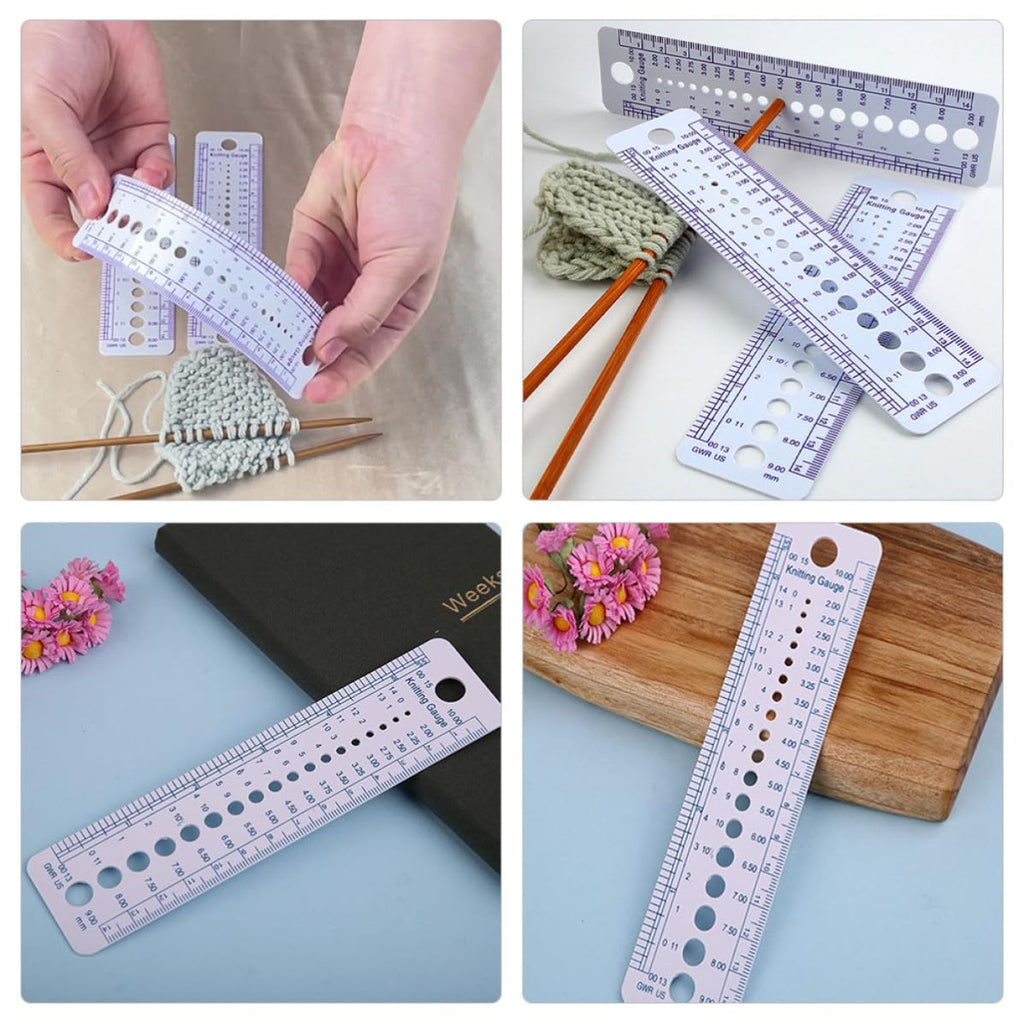 6pcs Portable Needle Gauge Ruler, Plastic Knitting Tool