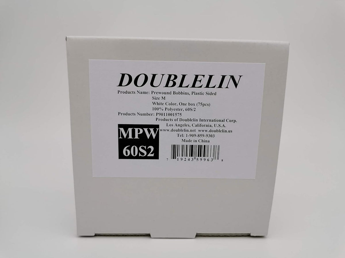 DOUBLELIN Size M Prewound Embroidery Bobbins, 60S/2 White, 75 Count