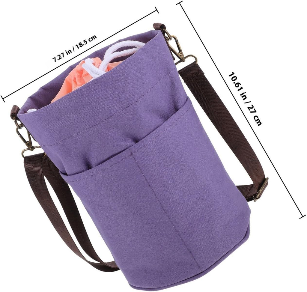 Canvas Crochet Yarn Holder Bag and Shoulder Strap with Drawstring