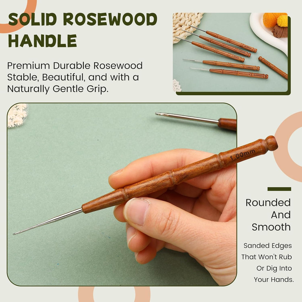 Wuadua 0.5mm Crochet Hook Ergonomic Crochet Hooks with Wooden Handle