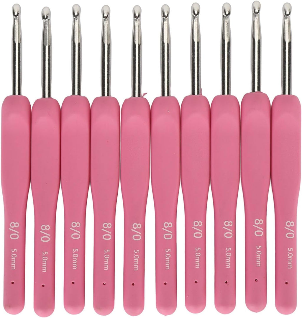 Zopsc 10Pcs Crochet Hooks 5mm Ergonomic Silicone Handle Aluminium