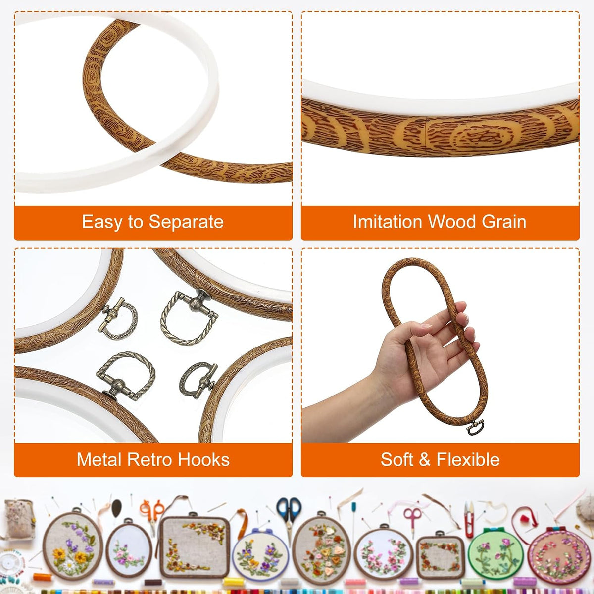 PATIKIL 10x7.1inch Embroidery Hoops, 5Pieces Imitated Wood Oval Frame