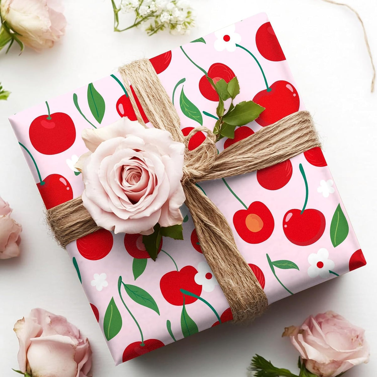 Whaline 12Pcs Cherry Fabric Squares Cherry Flower Stripe Plaid Dot