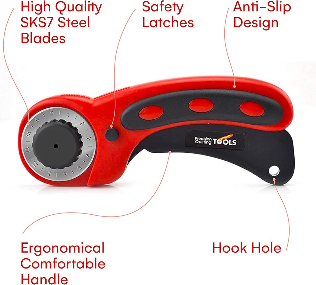 Precision Quilting Tools 45mm Deluxe Rotary Cutter with 3 Extra Blades