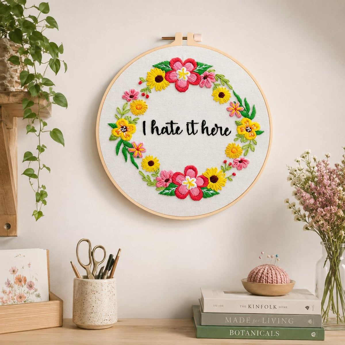 Nuberlic Floral Embroidery Kit for Beginners,Funny Embroidery Practice