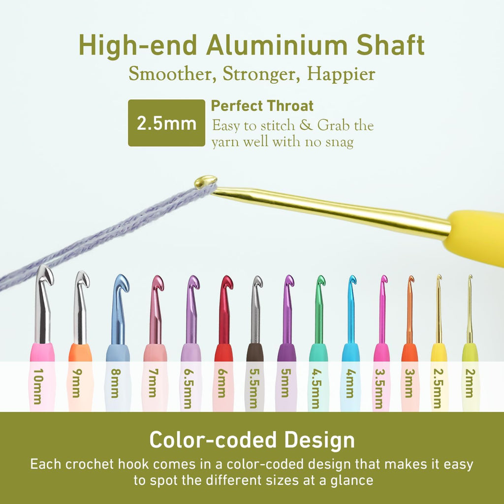 2.5mm Crochet Hook, Ergonomic Aluminum Crochet Needles for Arthritic