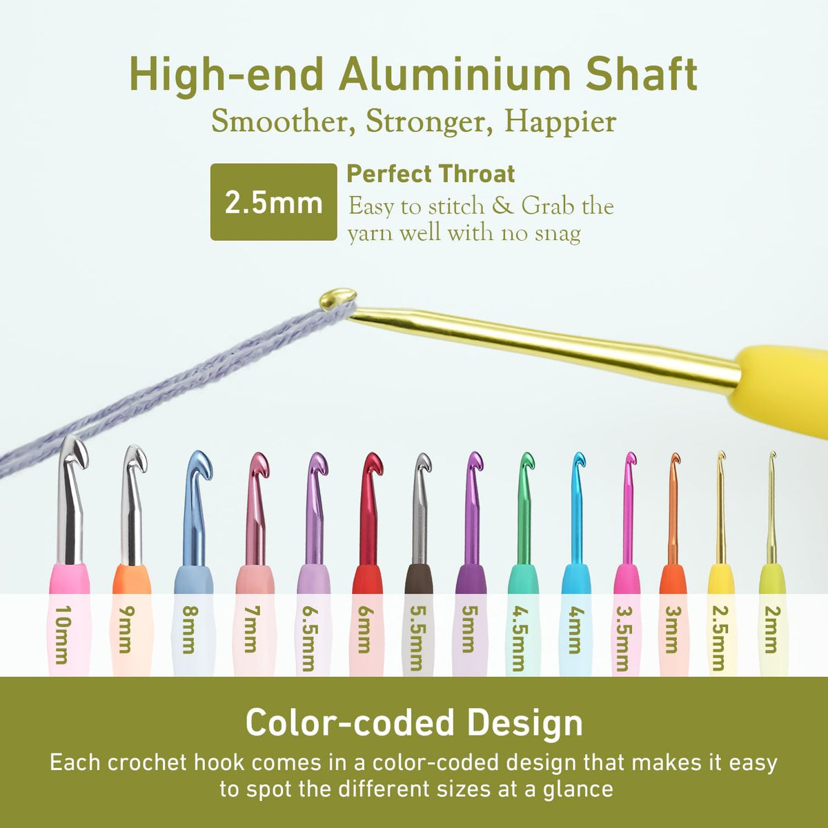 2.5mm Crochet Hook, Ergonomic Aluminum Crochet Needles for Arthritic