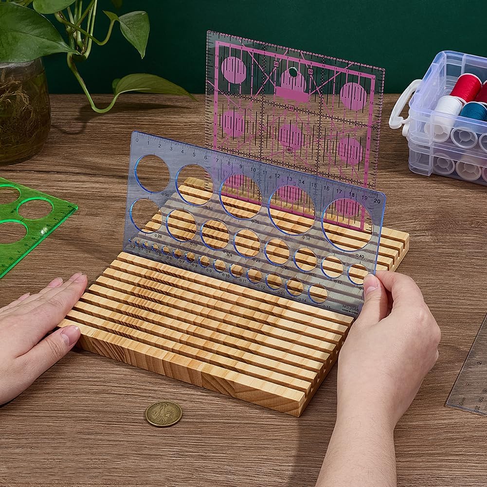 PH PandaHall 18-Slot Wooden Quilting Ruler Holder, 7.87x8.27 inch