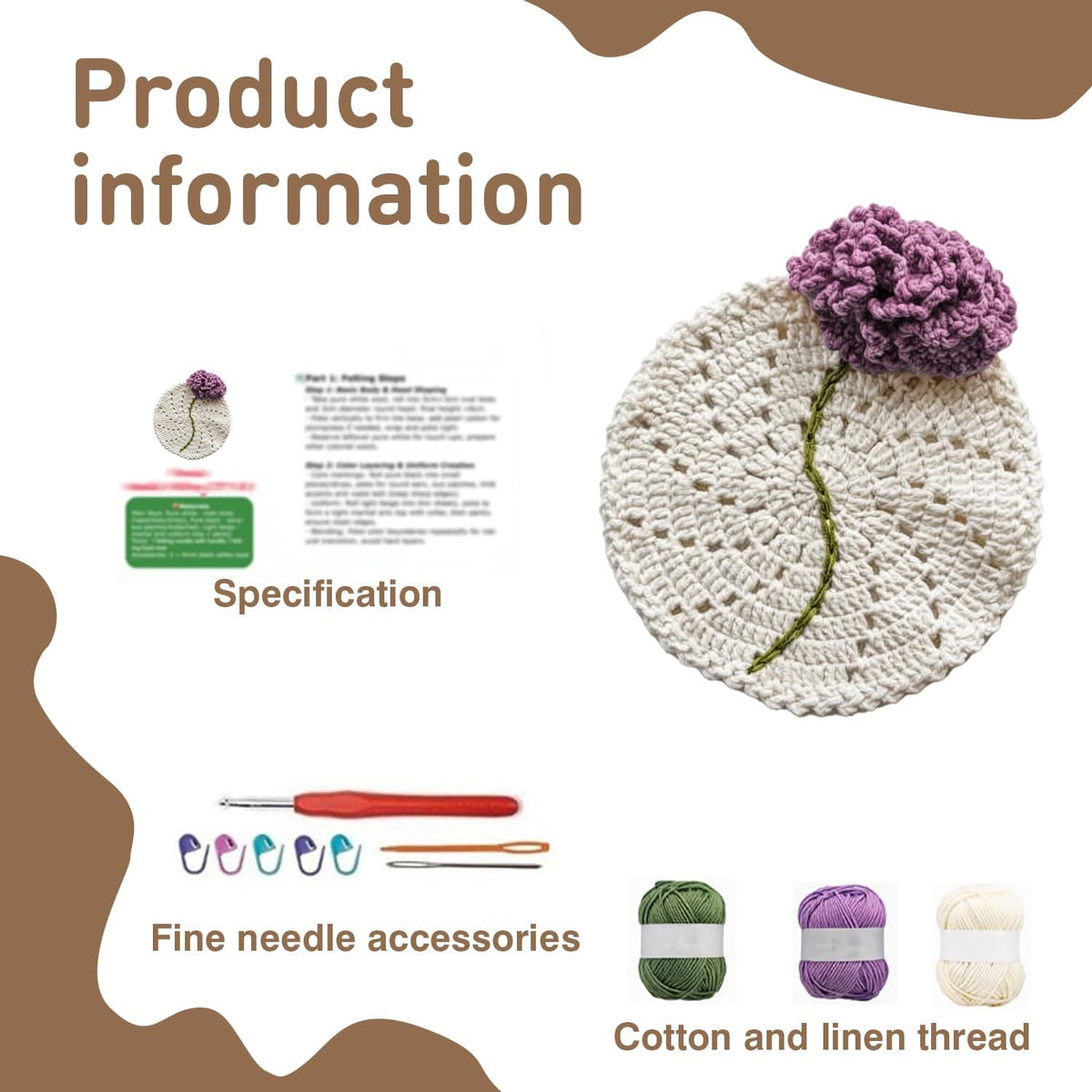 DIY Crochet Flower Bouquet Coaster Kit for Beginners – 2-Pack Handmade