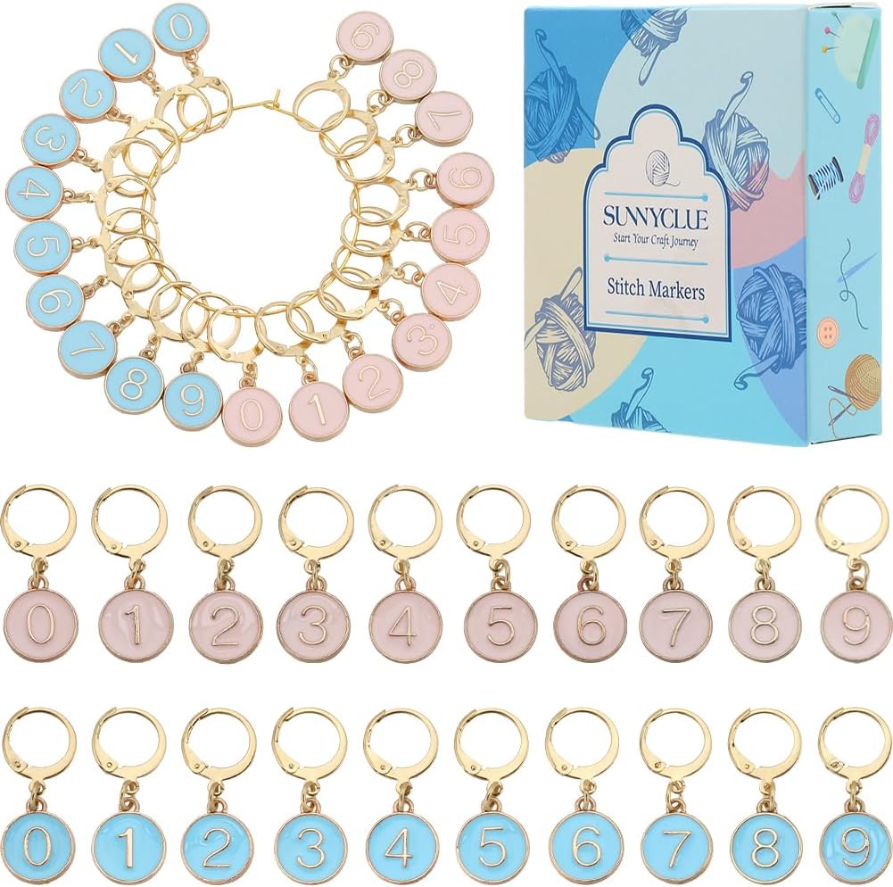 SUNNYCLUE 1 Box 20Pcs Number Stitch Markers Bulk Crochet Marker 1~9