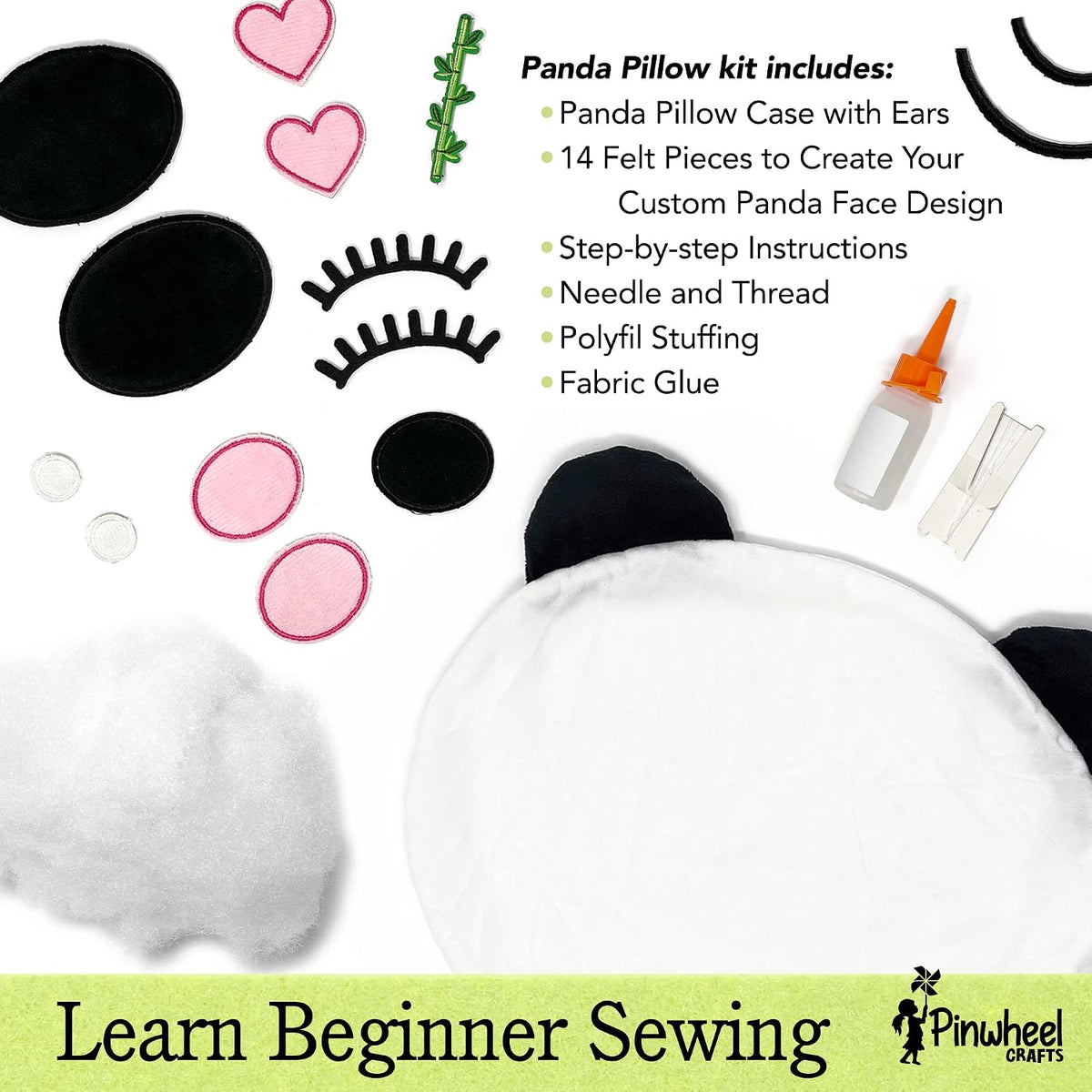 Pinwheel Crafts Beginner Sewing Kit for Kids 8-12 with DIY Panda