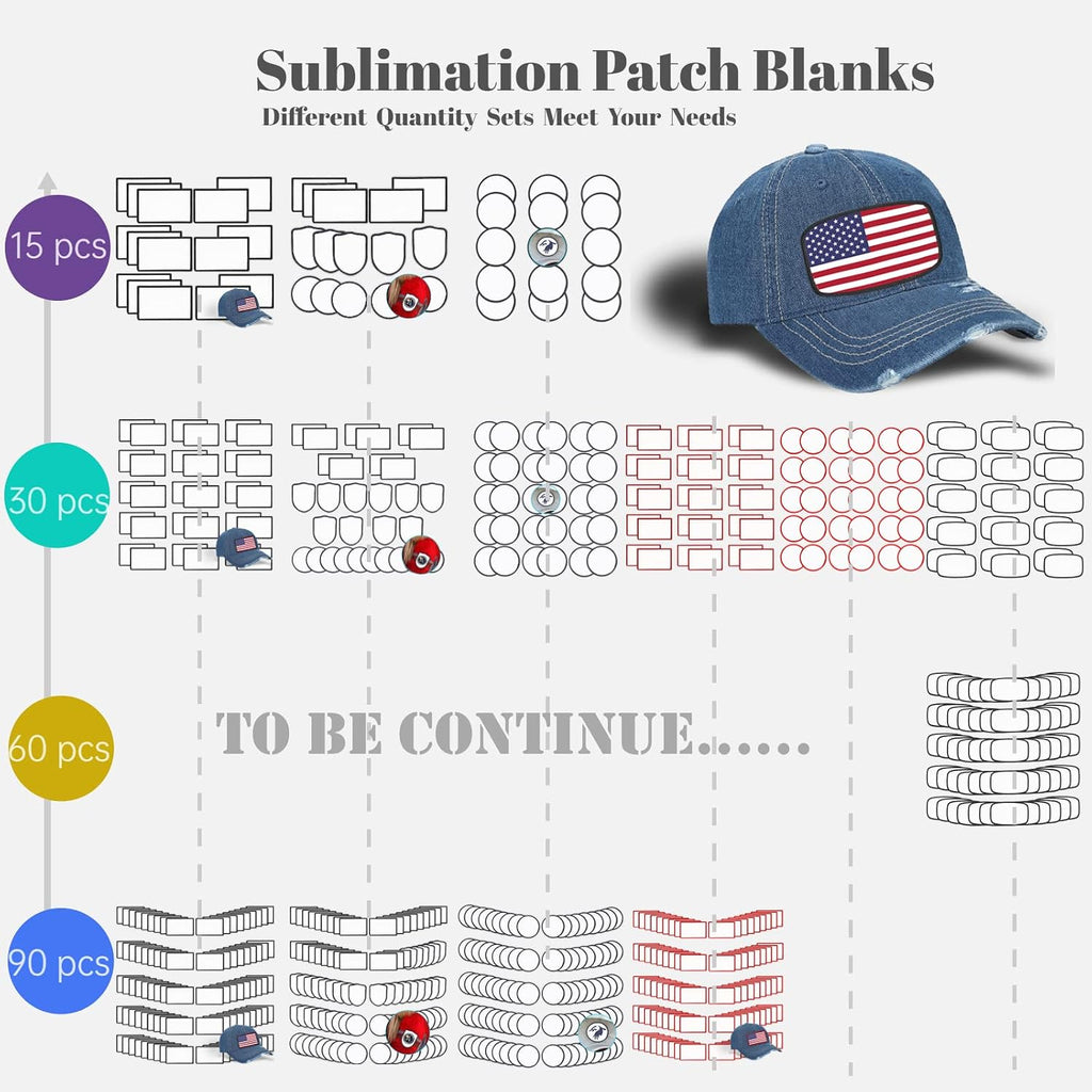 60 PCs Sublimation Patches - Iron On Blank Patches for DIY Crafts Hats