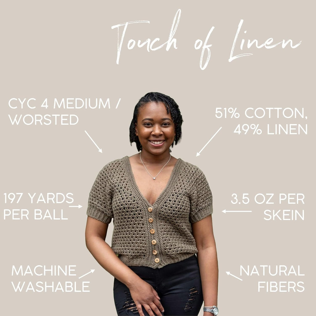 Lion Brand Yarn, Touch of Linen Crochet Yarn, Natural, 3 Pack